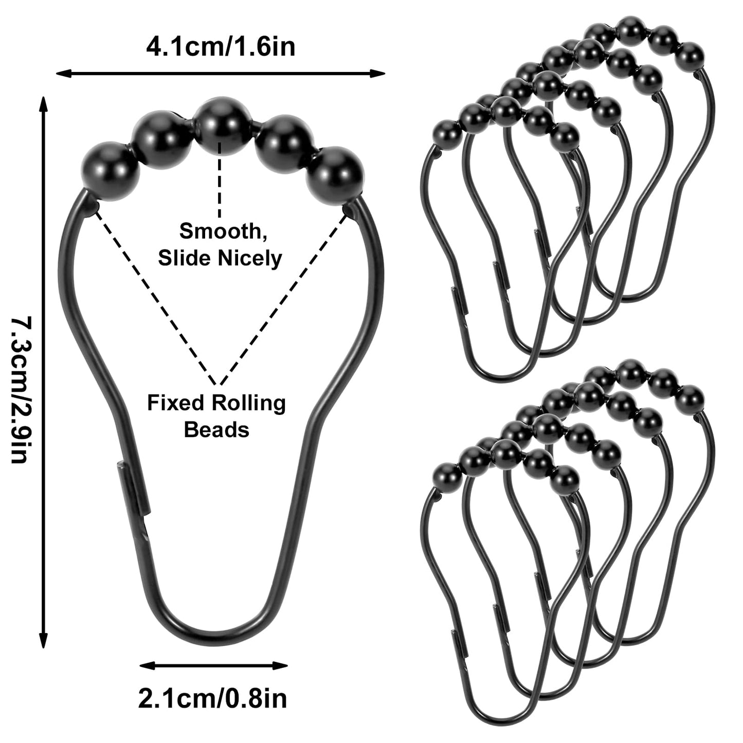 Shower Curtain Rings,Set of 12 Black Shower Curtain Hooks,Rust Proof Secure Lock Ring Clips for Hanging Bathroom Curtain.