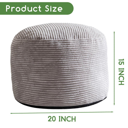 HIGOGOGO Corduroy Beanbags Round Footstool Bean Bag Pouf with Foam Chunk Filling, 50 x 35 cm Floor Poufs Foot Rest for Living Room, Grey