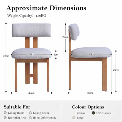 younturn Retro Mid Century Dining Chairs Set of 2, Linen Upholstered Seats with Backrest and Solid Wooden Legs, Kitchen Chairs for Dining Room
