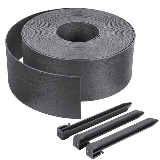 VOUNOT PE Garden Edging 20 Metres with 12 Anchor Pegs Flexible Lawn Edging Natural Look Height 13 cm Thickness 4 mm Grey