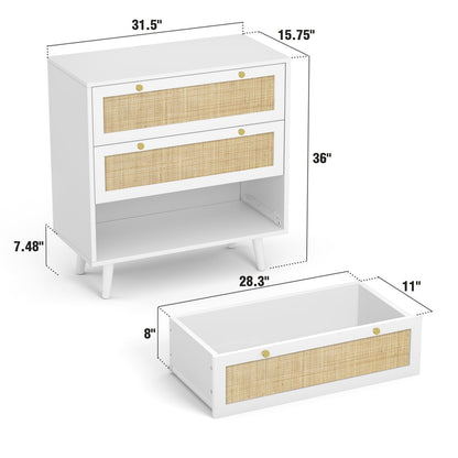 Skokliz White Chest of Drawers for Bedroom, Rattan 3 Drawer Storage Organiser Unit with Spacious Storage Cabinet Nursery Furniture, Living Room