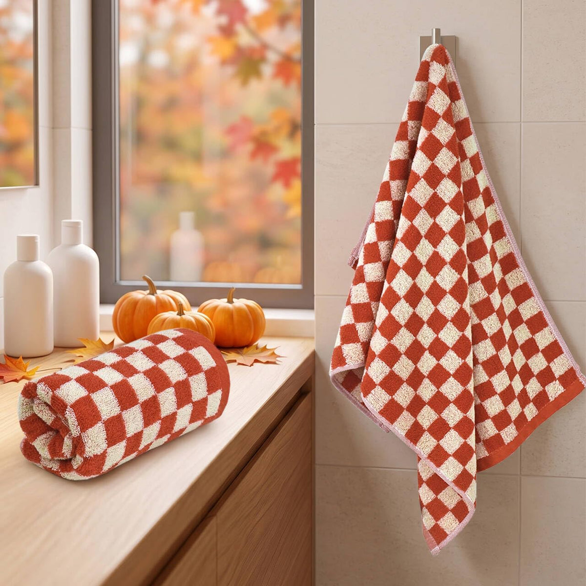 Jacquotha Checkered Hand Towels (13x29 Inches) - Kitchen Hand Towels Pack of 4, Absorbent Cotton Rags for Bathroom Face Gym Pool Swim