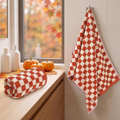 Jacquotha Checkered Hand Towels (13x29 Inches) - Kitchen Hand Towels Pack of 4, Absorbent Cotton Rags for Bathroom Face Gym Pool Swim