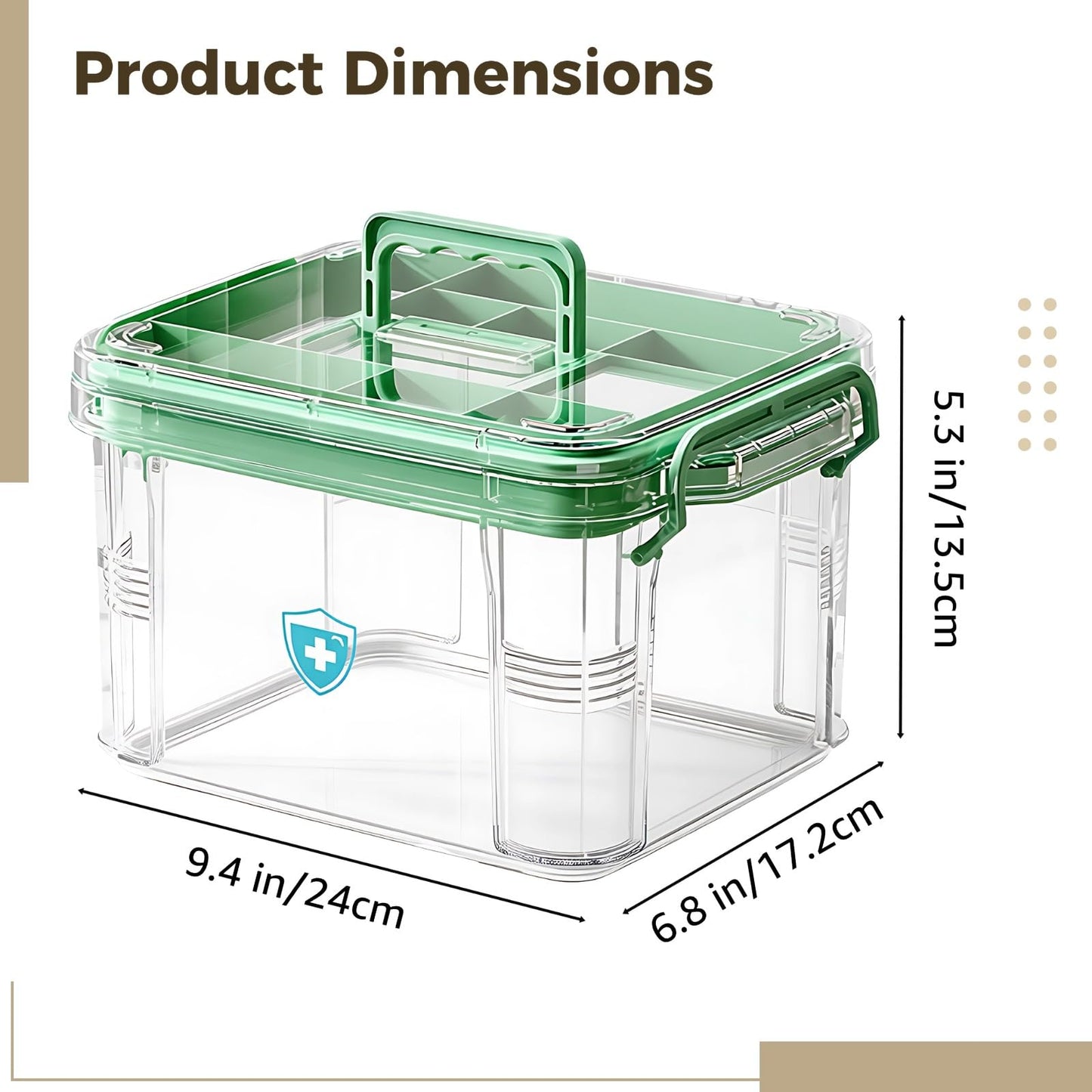 Calolin Small Medicine Storage Box, Double Layer Multi-Grid First Aid Box with Handle, Portable Medicine Organizer with Dividers