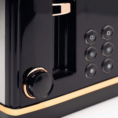 Haden Salcombe Black 4 Slice Toaster - Dual Browning Control, Retro Design, Wide Slot Toaster - Stainless Steel Housing - Self Centring Function -