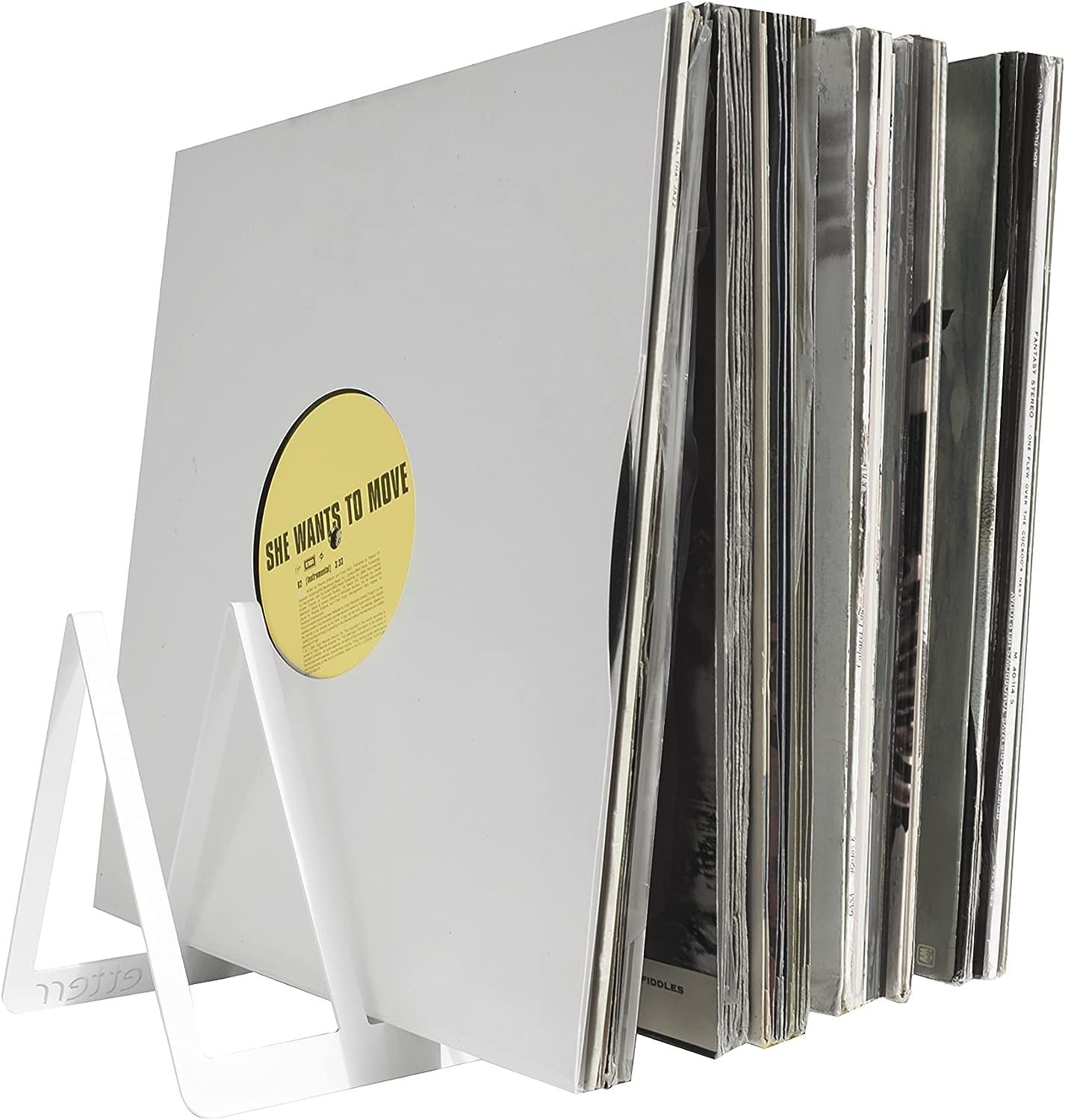 etterr Display Stand, Shelf and Storage for 50 Vinyl Discs (White)