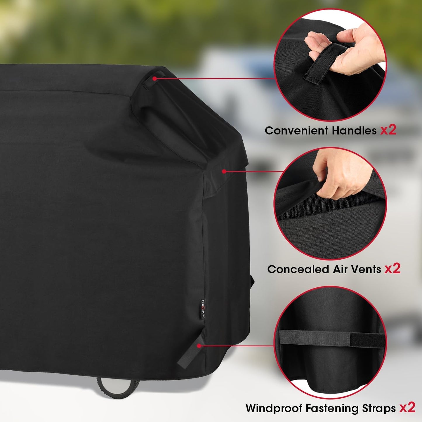 Unicook BBQ Cover 65 Inch, Heavy Duty Waterproof Outdoor Gas Grill Barbecue Cover, Special Fade and UV Resistant, Compatible for Weber Char Broil