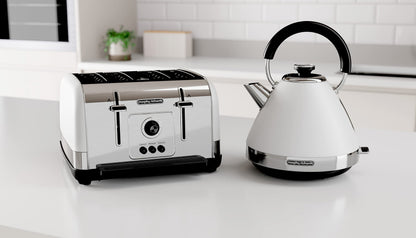Morphy Richards Venture 4 Slice Toaster, Brushed Stainless Steel, Defrost and Reheat, Removeable Crumb Tray, High Lift Function, White, 240134