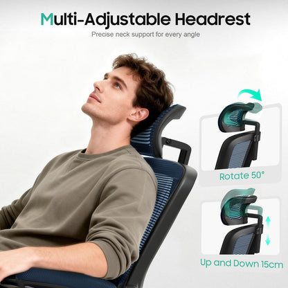 YONISEE Office Chair, Ergonomic Desk Chair -Dual Backrest Design with 2D Lumbar Support & Adjustable Headrest. Swivel Computer Chair with Flip-up