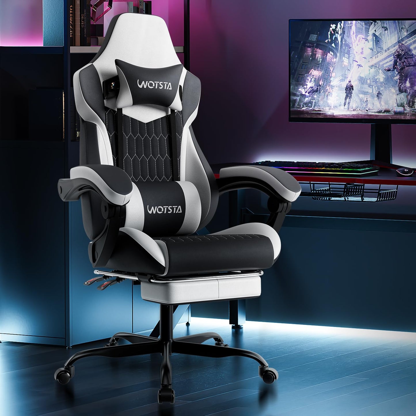 Gaming Chair, Ergonomic Gaming Chair with Footrest and Lumbar Support, Computer Chairs