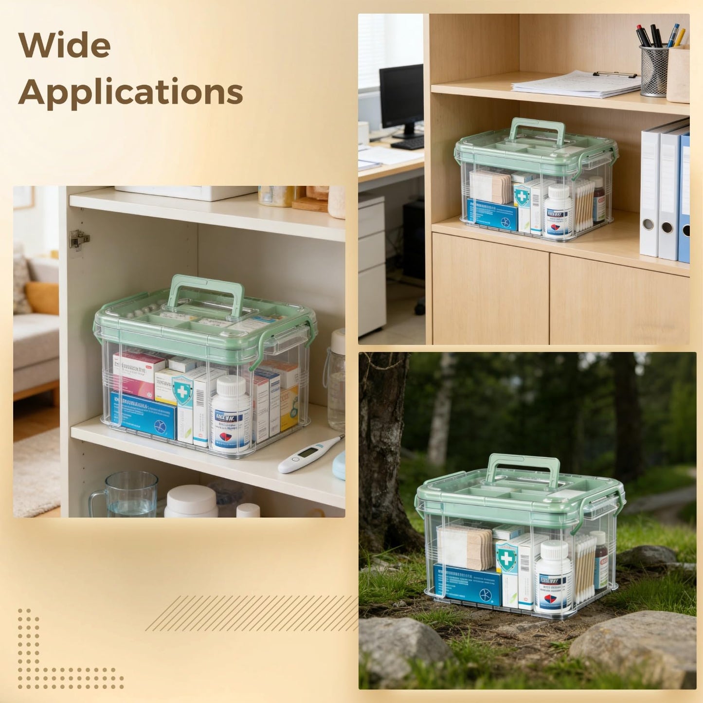 Calolin Small Medicine Storage Box, Double Layer Multi-Grid First Aid Box with Handle, Portable Medicine Organizer with Dividers