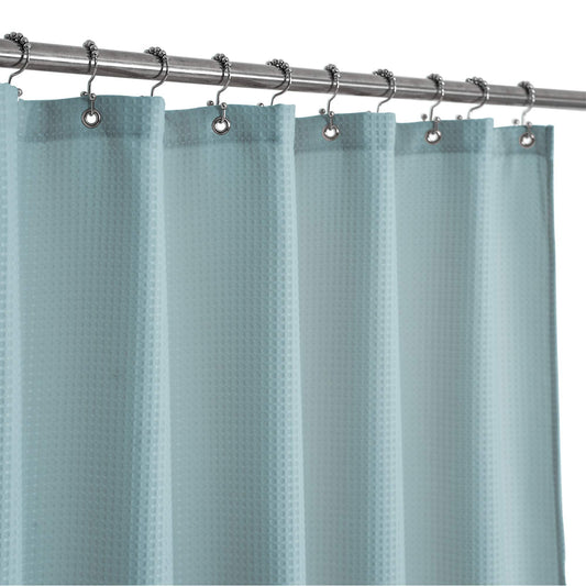 Stall Shower Curtain Fabric 36 x 72 Inch, Waffle Weave, Hotel Luxury Spa, 230 GSM Heavy Duty, Water Repellent, Blue Pique Pattern Decorative Bathroom