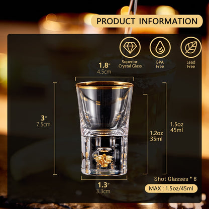 DUJUST Shot Glasses (45ml), Crystal Shot Glass Set Decorated with 24K Gold Leaf Flakes, Cool & Cute Shot Cups, BPA-Free & Lead-Free, Perfect for Dcor
