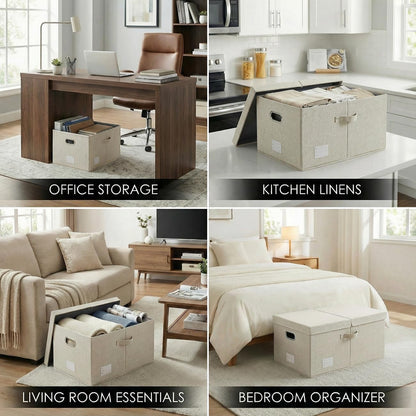 Prandom Storage Boxes with Lids Extra Large,58x40x30cm,Beige[1-Pack]