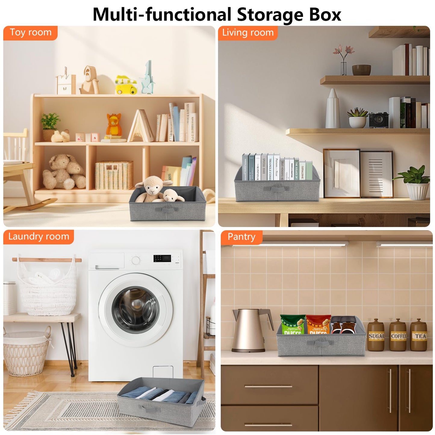 AiQInu Storage Boxes with Handles, 28 L, Foldable Storage Basket, Fabric, 50 x 28.5 x 20 cm, Large Baskets Storage, Organiser Boxes for Clothes, Toys