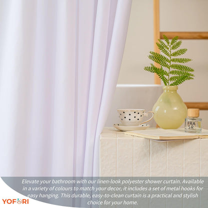 Yofori White Shower Curtain for Bathroom, Fabric Shower Curtains Faux Linen Polyester Wet Room Shower Curtains Sets with Metal Hooks, 183x183cm