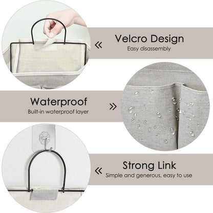 Set of 2 Waterproof Hanging Storage Organizers - Linen - Foldable - With Pockets - For Nursery, Bathroom, Bedroom, Office, RV - Grey