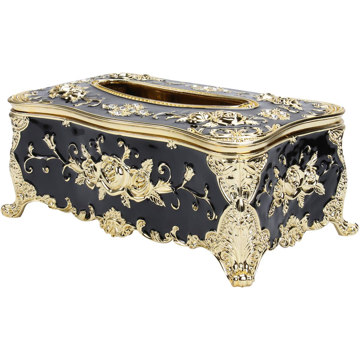 Cabilock Tissue Box Decorative Tissue Holder Antique Decors for Bedroom Office Kitchen Vanity Black Gold