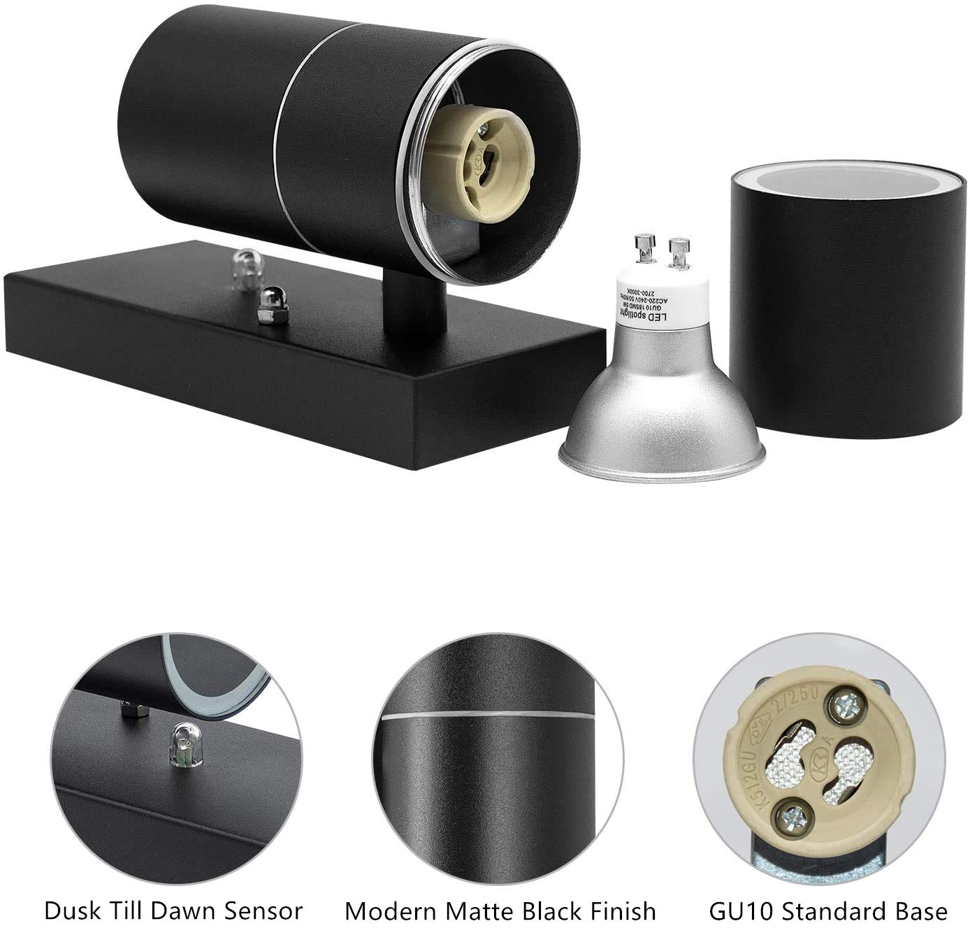 Wondlumi Outdoor Wall Lights Dusk to Dawn Sensor, Up Down Outside Lights Mains Powered 240V IP44 Waterproof, Incl. 2X 5W GU10 Bulbs Warm White