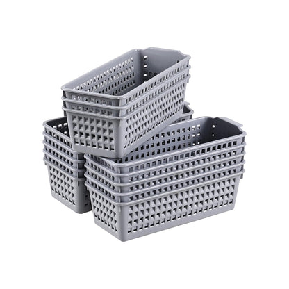 Asking 12-Pack Slim Plastic Storage Basket, Gray Small Desktop Baskets, Narrow Storage Box