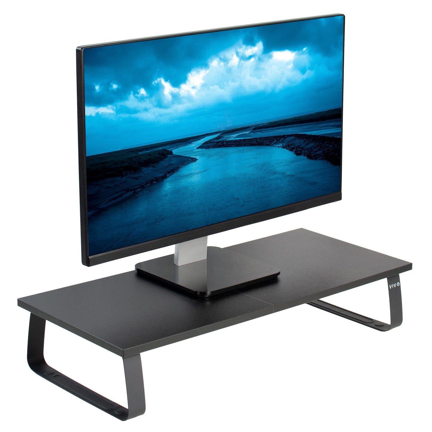 VIVO 24 inch Monitor Stand, Wood & Steel Desktop Riser, Screen, Keyboard, Laptop, Small TV Ergonomic Desk and Tabletop Organizer, Black, STAND-V000D