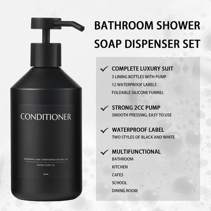 Janxin 3 500ml Black Soap Dispenser, Refillable Shampoo and Conditioner Bottles, Shampoo and Conditioner Dispenser