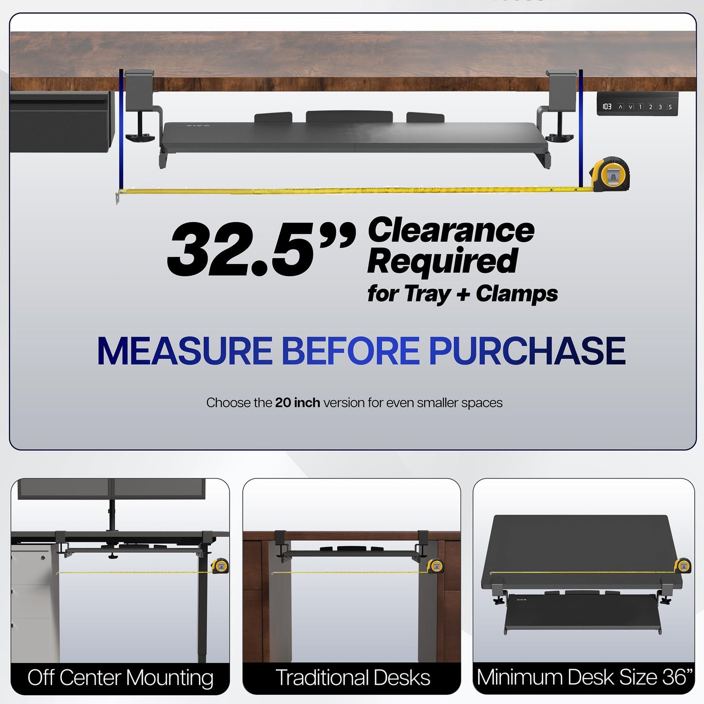 VIVO Large Keyboard Tray Under Desk Pull Out with Extra Sturdy C Clamp Mount System, 69 (84 Including Clamps) x 28 cm Slide-Out Platform Computer
