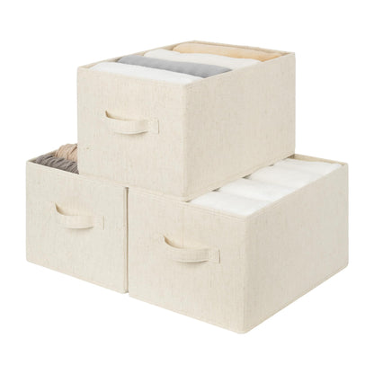 StorageWorks Storage Baskets for Shelves, Foldable Storage Boxes with Handles, Stackable Wardrobe Organiser Boxes