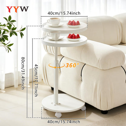 YYW C Shaped End Table Adjustable Height, Couch Tables that Slide Under for Small Spaces, 360°Swivel TV Tray Table