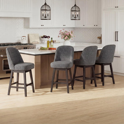 Bar Stools Set of 4, 360° Swivel Counter Stools with Upholstered Seat, Wooden Frame & Nailhead Trim
