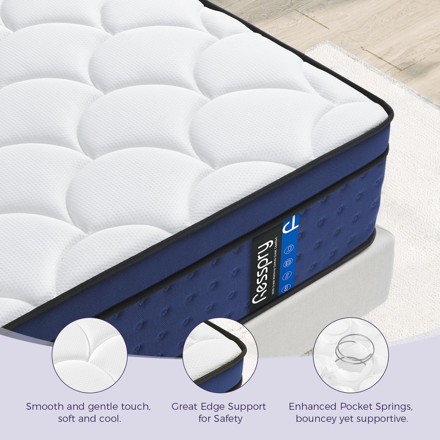 Resspry Single Mattress,12Inch Hybrid Mattress Medium Firm