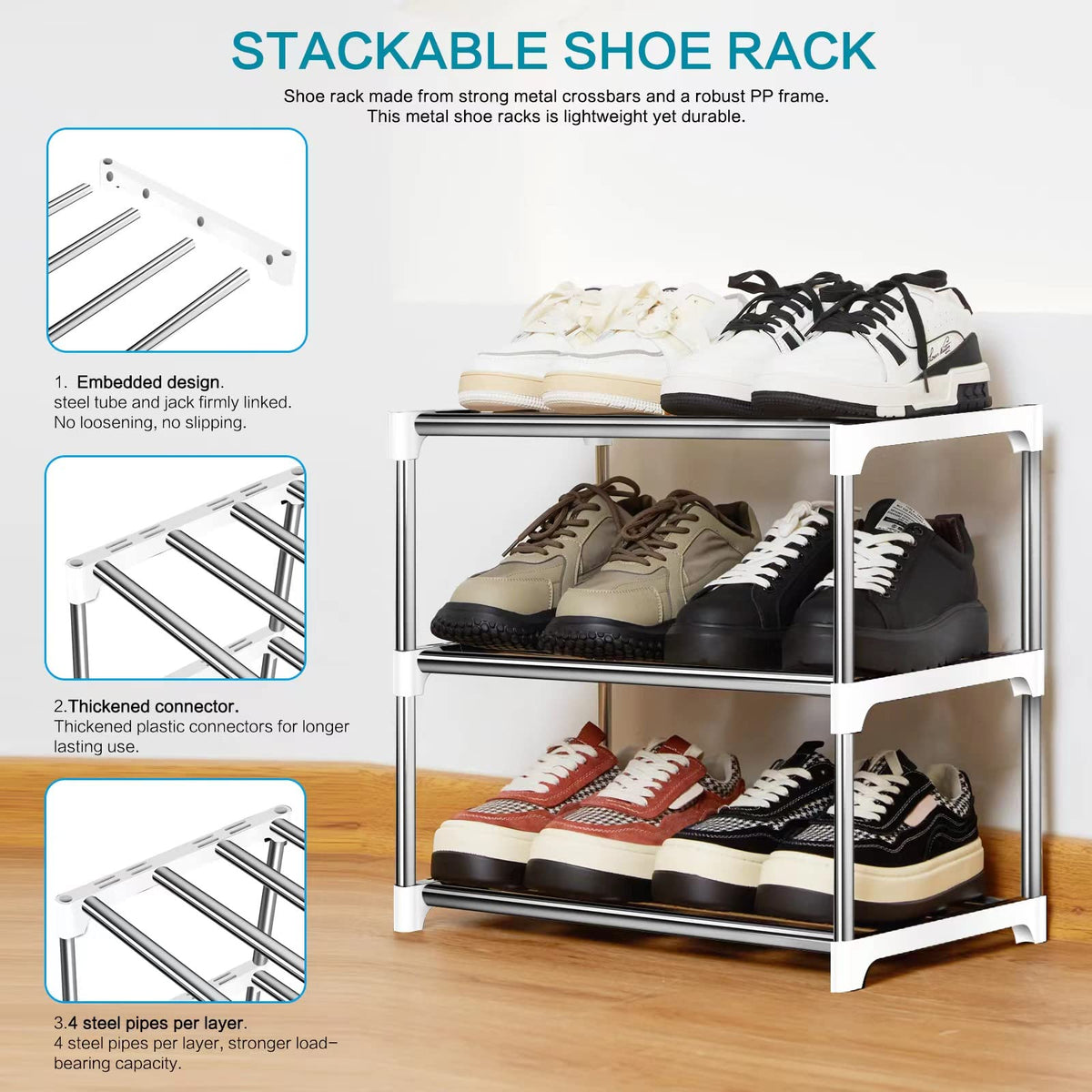 OLYREO Small Shoe Rack 3 Tier for Hallway, Entryway, Closet