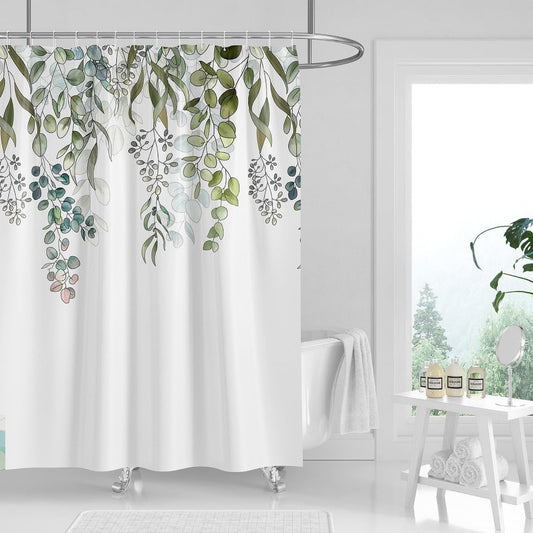 Tennove Shower Curtain Mould Resistant 240x200cm Drop Plant Leaves Bathroom Curtain Waterproof Polyester Fabric Wet Room Bathtub Shower