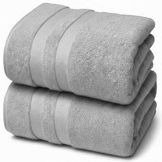 Pack of 2 Large Jumbo Bath Sheets 100% Egyptian Cotton -550GSM Super Absorbent Quick Dry Luxury Soft Big Bathroom Towels Set (Silver)