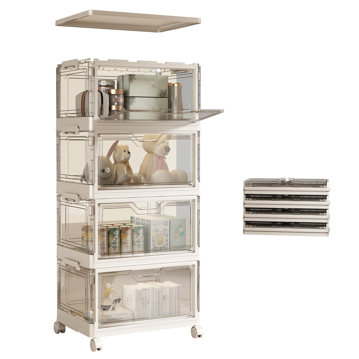 NETEL Storage Boxes With Lids, Stackable Storage Boxes 23L*4 Tier&2 Lid, Transparent Plastic Storage Boxes with Wheels