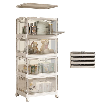 NETEL Storage Boxes With Lids, Stackable Storage Boxes 23L*4 Tier&2 Lid, Transparent Plastic Storage Boxes with Wheels