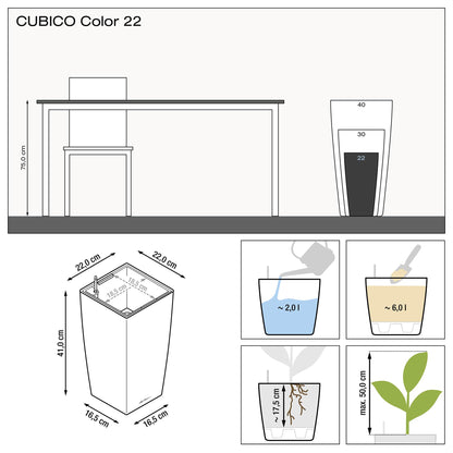 Lechuza CUBICO Color 22 Self Watering Planter Garden Plastic Indoor and Outdoor Flower Plant Pot with Drainage Hole H41 L22 W22 cm Sand Brown