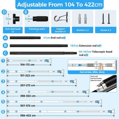 AIZESI Black Curtain Pole 207-372cm,No Drill Room Divider Tension Rod 1PCS