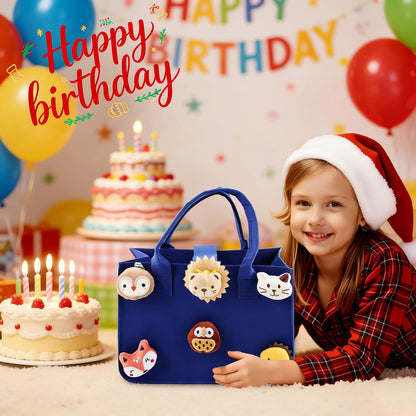 HUANYO Felt Storage Bag for Kids, 30x20x18 cm Colourful Toy Organiser with Handles, DIY Gift Bag for Holidays, Birthday, Christmas Presents (blue)