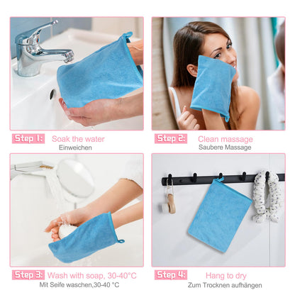 PHOGARY Microfibre Face Body Wash Mitts, Lightweight Absorbent Soft Wash Cloth for Face Body, Makeup Remover Mitt, Bath SPA Washcloth, 21×15cm,10pcs