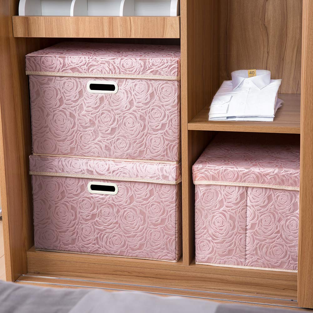 Prandom Storage Boxes with Lids Large.Rose Pattern Fabric Decorative Storage Box, Really Useful Box,Clothing Storage,Cubes