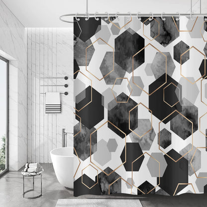 Hnmdmyi Black Shower Curtain 180x200, Modern Geometric Hexagon Abstract Art Bathroom Curtains Waterproof Polyester Fabric Washable Bath Curtains with
