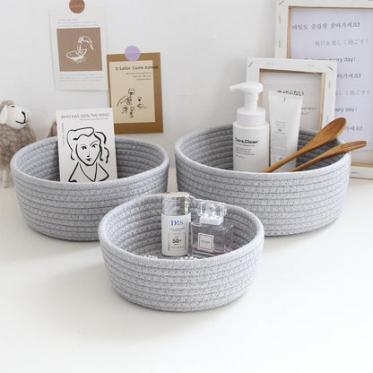 Lxoraziy Shelf Storage Baskets, Pack of 3 Cotton Rope Woven Bathroom Storage Basket, Stackable Set For Living Room, Bedroom, Office, Bathroom(grey)