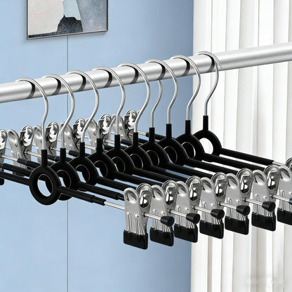 Trouser Hangers with Clips,10Pack 30cm Adjustable Heavy Duty Metal Coat Hangers,Space Saving Skirt Hangers for Women,Non-Slip Shorts Jeans Pants