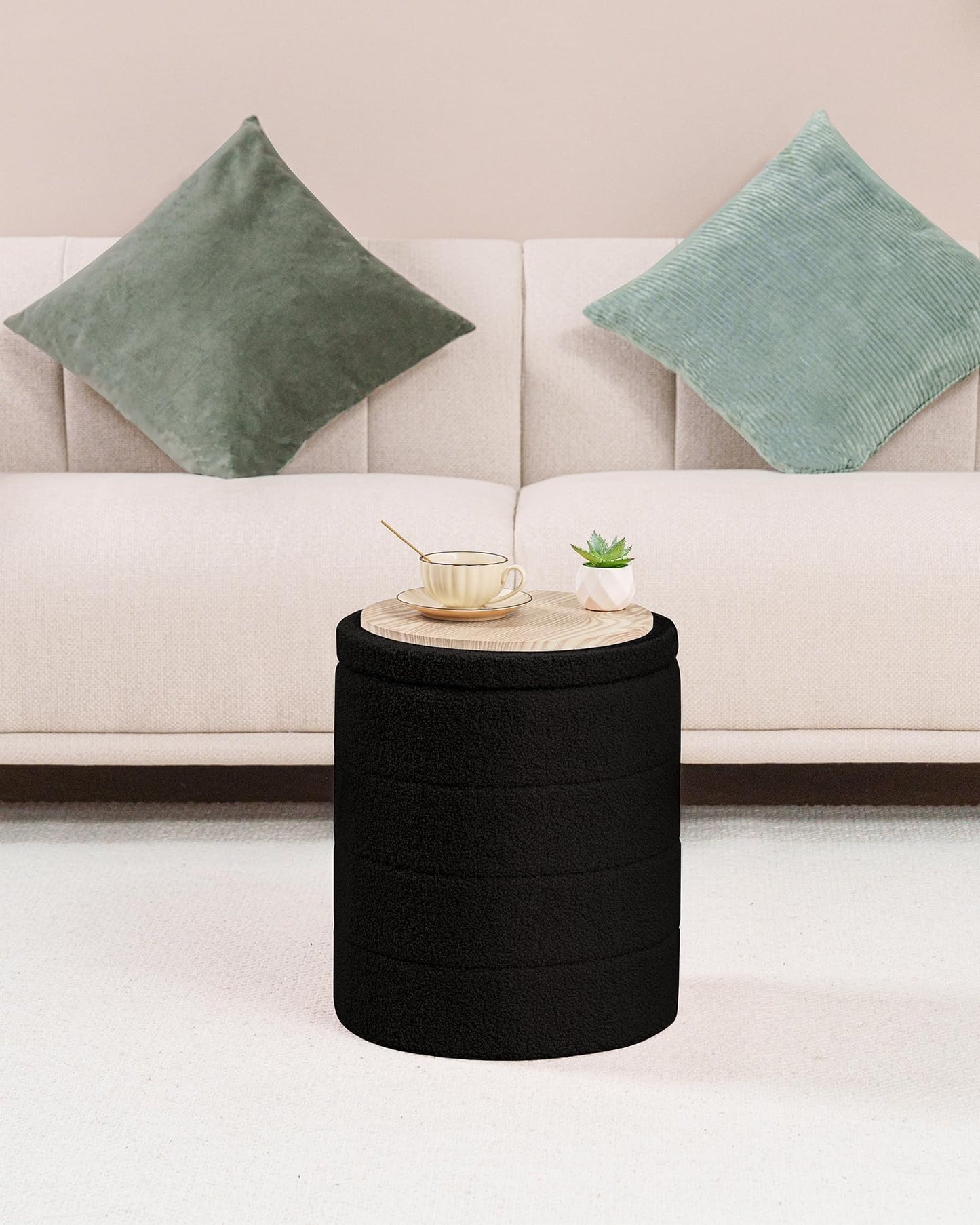 Bonlife Boucle Ottoman Storage, Foot Rest Stool Seat, Folding Footstool for Living Room, Sherpa Ottoman for Bedroom, Black, 37x37x45 cm