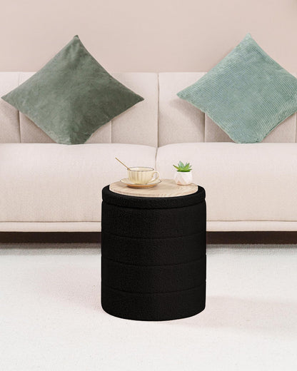 Bonlife Boucle Ottoman Storage, Foot Rest Stool Seat, Folding Footstool for Living Room, Sherpa Ottoman for Bedroom, Black, 37x37x45 cm