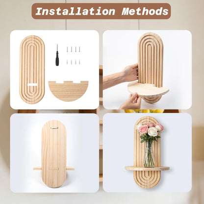 YiYa 2 Pcs Wood Shelves for Wall Decor Modern Boho Wall Shelf Arch Wood Floating Shelf Bohemian Hanging Shelf Display Shelving for Hanging Plants