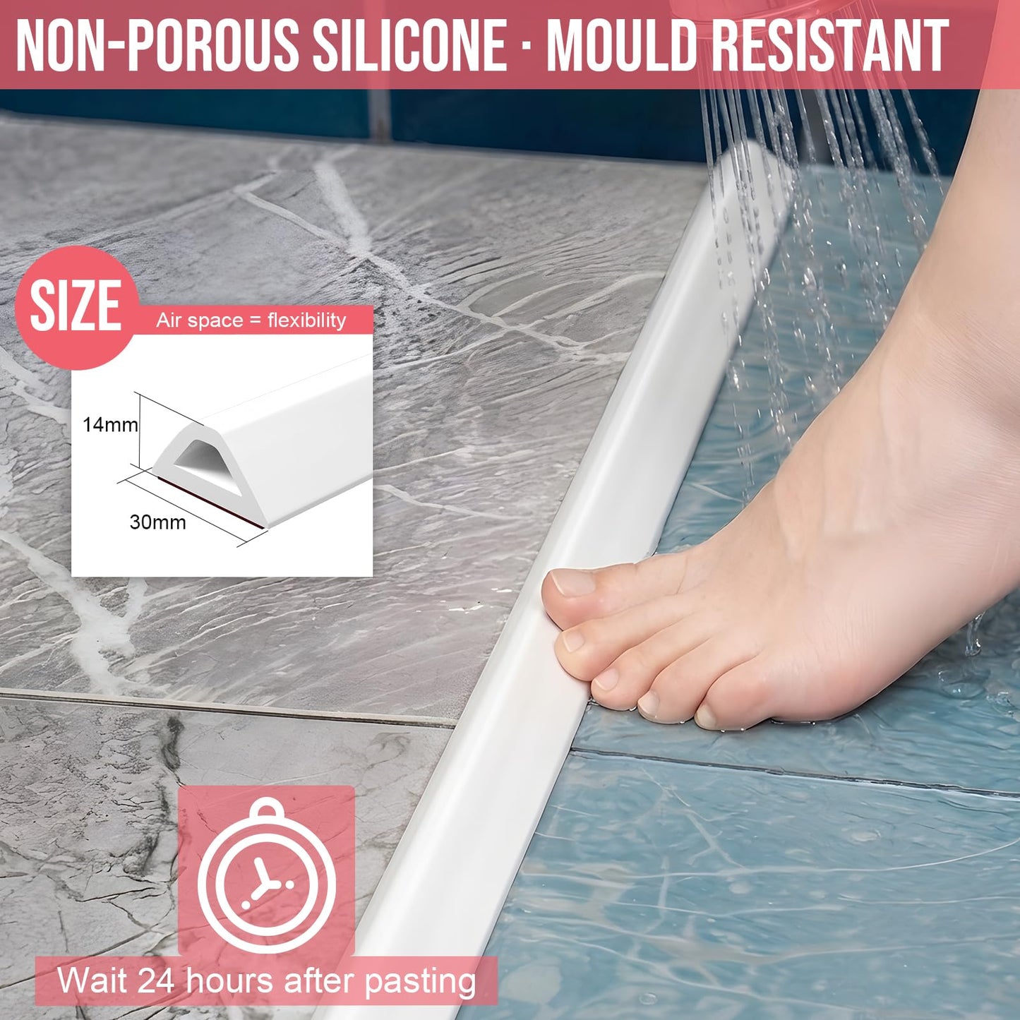 Nayotaa Wet Room Floor Barrier Flexible Water Barrier 100cm (White) - Leakproof Shower and Sink Seal