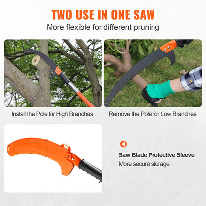 VEVOR Manual Pole Saw, 7.3-27 ft Extendable Tree Pruner, Sharp Steel Blade High Branches Trimming, Manual Branch Trimmer with Lightweight 8 Fiberglass