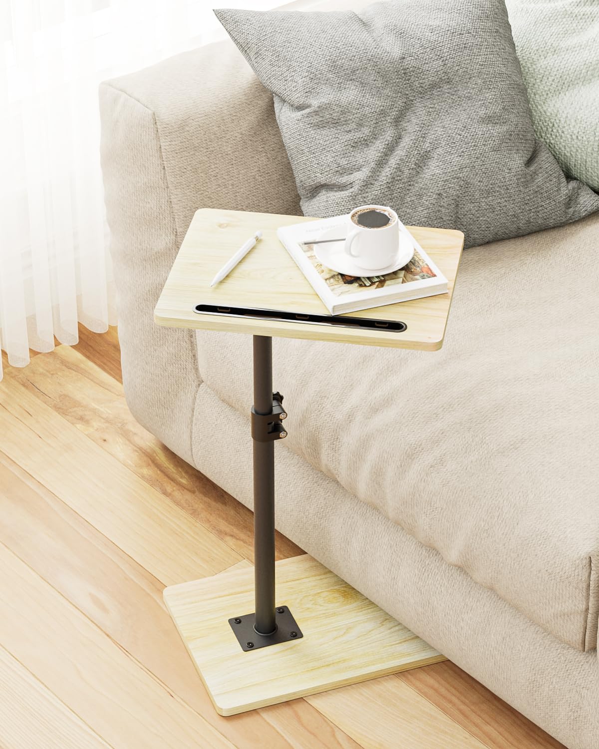 Apetaccat Side Table, C-Shaped Adjustable Sofa Table, 360°Swivel Coffee Tables,40x30x(45-83) cm,Small End Tables Bedside for Living Room